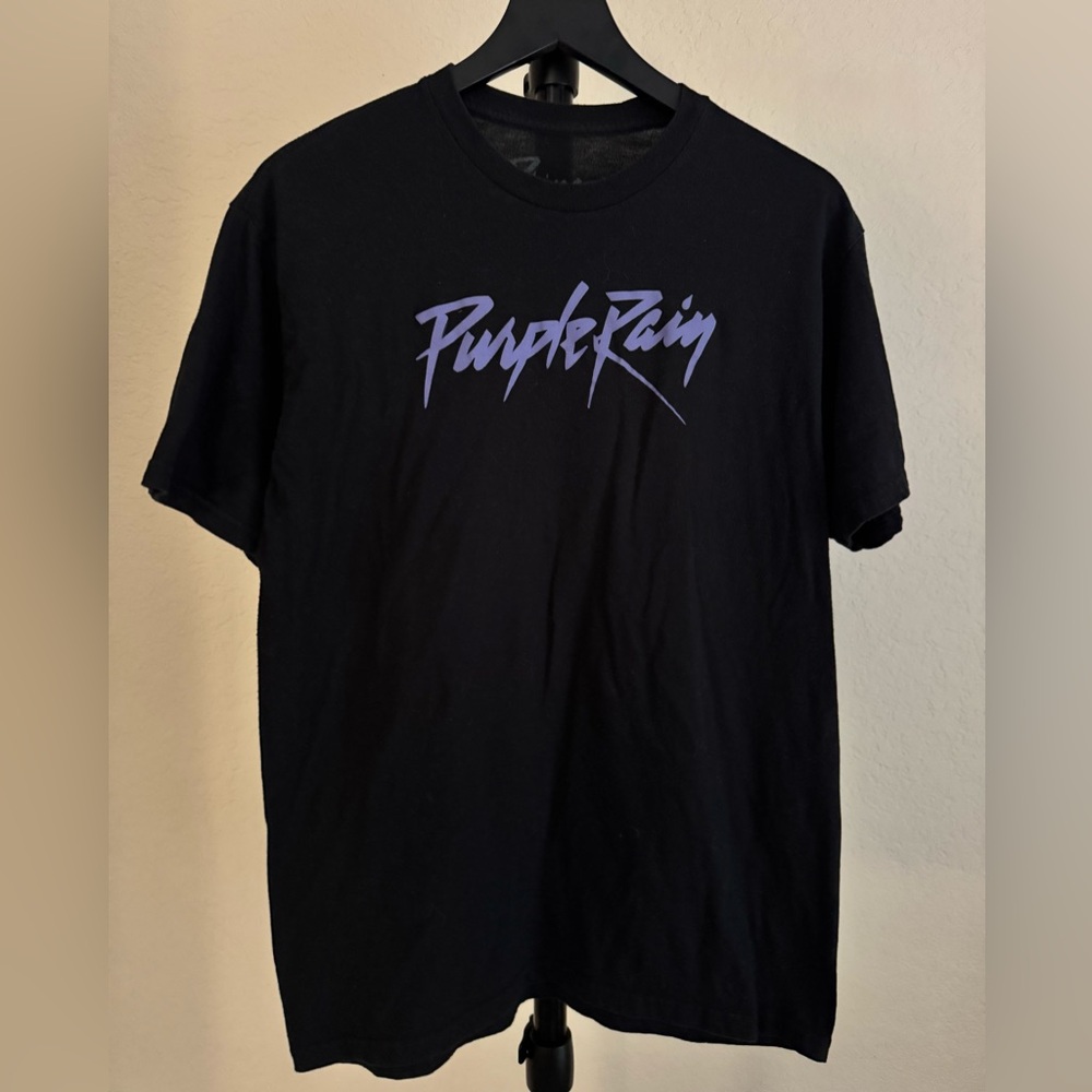 Prince Purple Rain Men's Black Large Cotton Polyester T-Shirt